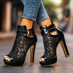 Rosalie - Women's Lace Peep-Toe Platform Heels