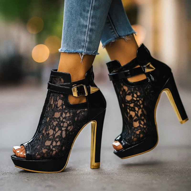 Rosalie - Women's Lace Peep-Toe Platform Heels