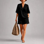 Rosalind - Women's V-Neck Linen Matching Set