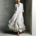 Rosalind - Women's Linen Blend Ruffle Maxi Dress 1