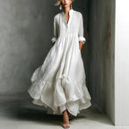 Rosalind - Women's Linen Blend Ruffle Maxi Dress 1