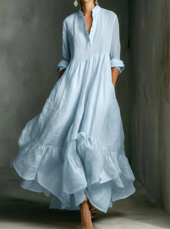 Rosalind - Women's Linen Blend Ruffle Maxi Dress 2