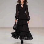 Rosalind - Women's Sheer Sleeve Tiered Maxi Dress 1