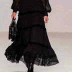 Rosalind - Women's Sheer Sleeve Tiered Maxi Dress 2