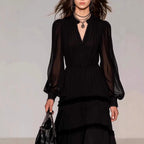 Rosalind - Women's Sheer Sleeve Tiered Maxi Dress 3