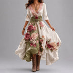Rosanna - Women's Floral Patchwork Wrap Dress with Asymmetrical Hem