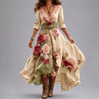 Rosanna - Women's Floral Patchwork Wrap Dress with Asymmetrical Hem