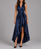 Rosie - Women's Halter Wrap Maxi Dress with Cascading Ruffle Hem