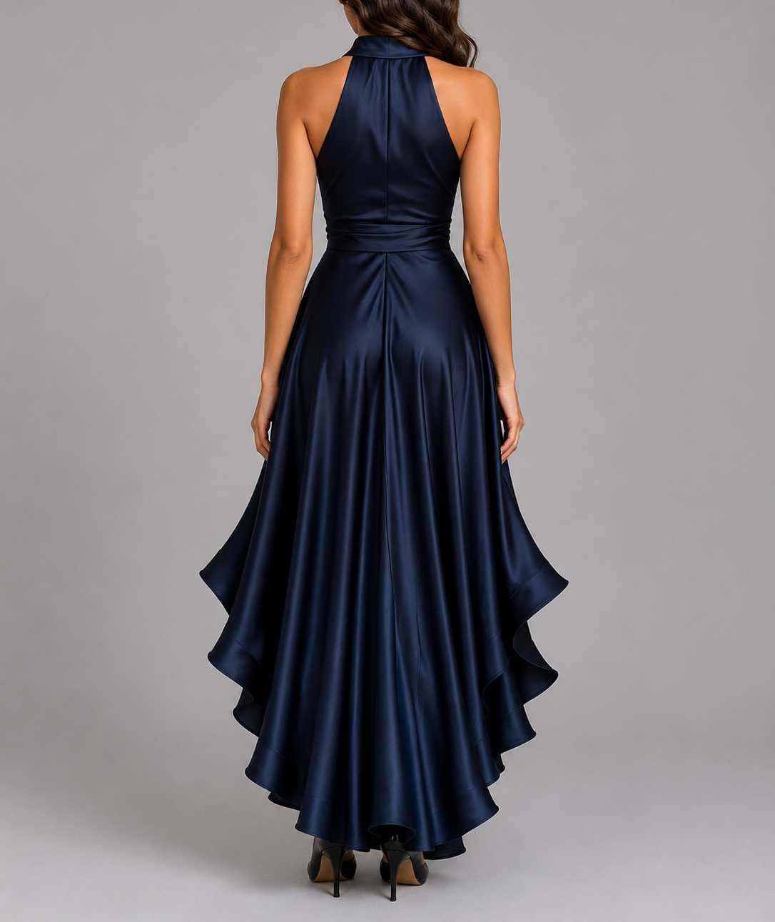 Rosie - Women's Halter Wrap Maxi Dress with Cascading Ruffle Hem