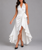 Rosie - Women's Halter Wrap Maxi Dress with Cascading Ruffle Hem