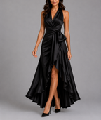Rosie - Women's Halter Wrap Maxi Dress with Cascading Ruffle Hem
