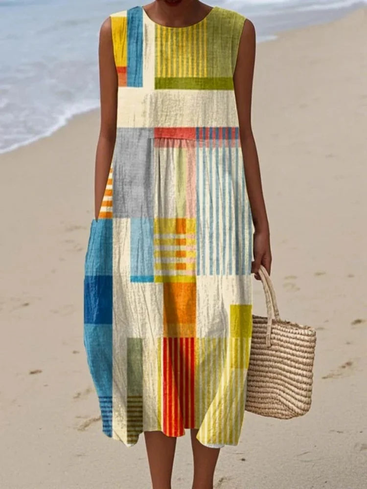 Rosita - Women's Sleeveless Geometric Midi Dress
