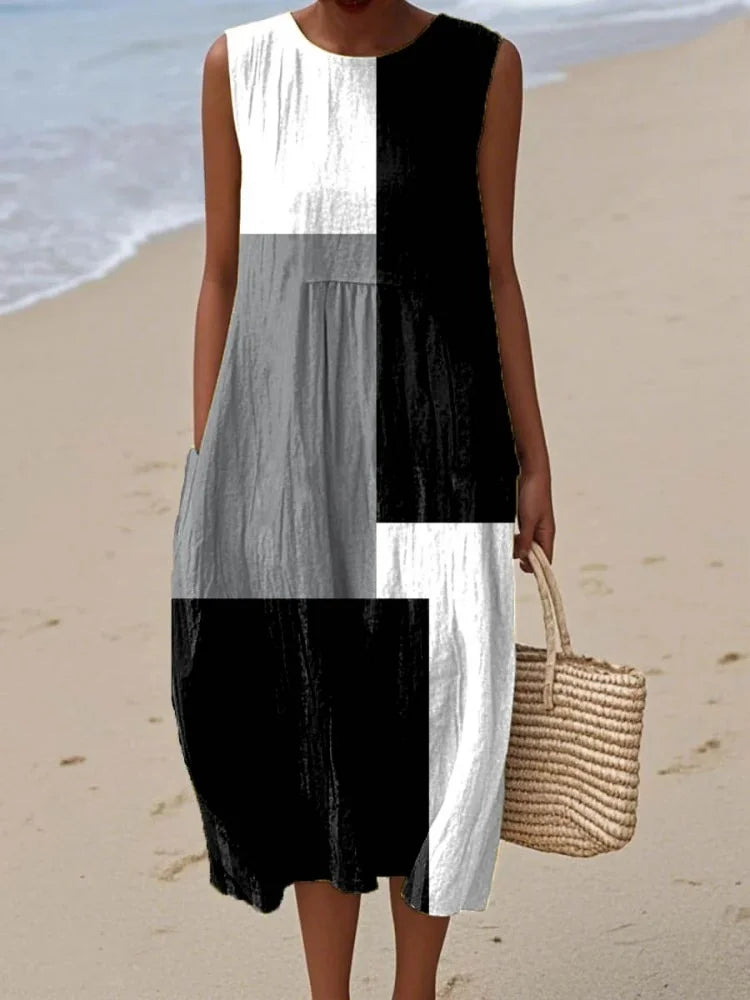 Rosita - Women's Sleeveless Geometric Midi Dress