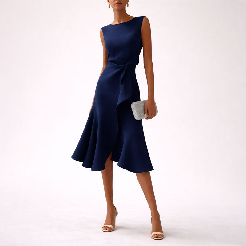 Roslyn - Women's Asymmetrical Wrap Midi Dress