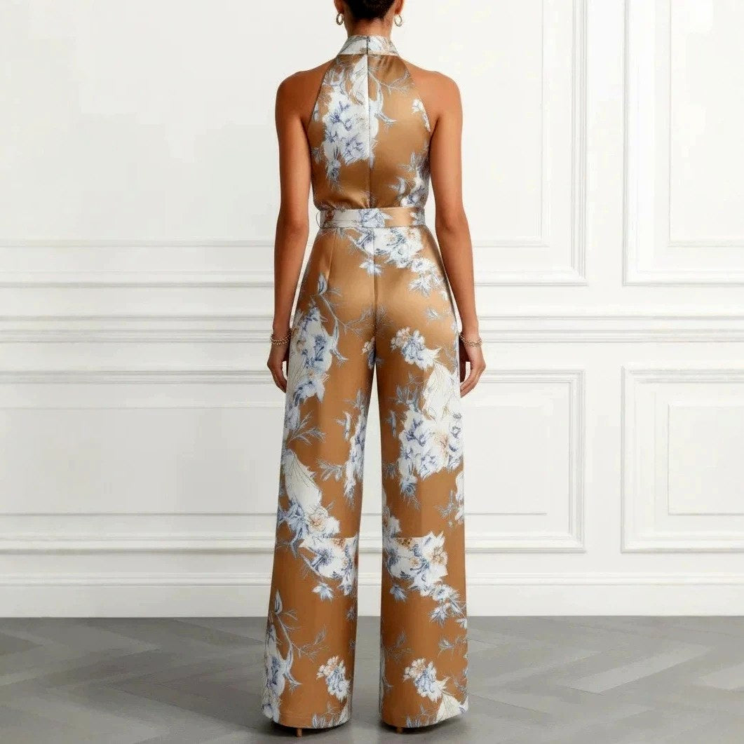 Ruth - Women's Floral Halter Wide-Leg Jumpsuit 2