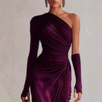 Ruth - Women's One-Shoulder Ruched Long Sleeve Maxi Dress 2