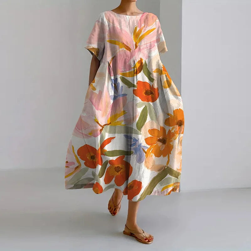Ryleigh - Women's Floral A-Line Midi Dress with Flutter Sleeves