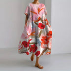 Ryleigh - Women's Floral A-Line Midi Dress with Flutter Sleeves