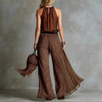 Sabrina - Women's Halter Top & Leopard Print Wide-Leg Pants Set 2
