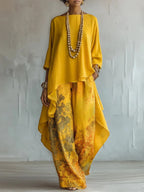 Sadie - Women's Asymmetrical Layered Top with Wide-Leg Floral Pants Set