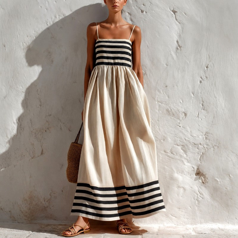 Sadie - Women's Striped Spaghetti-Strap Flowy Maxi Dress 1
