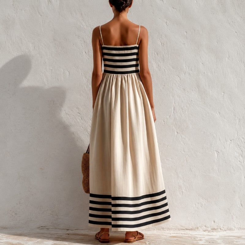 Sadie - Women's Striped Spaghetti-Strap Flowy Maxi Dress 2
