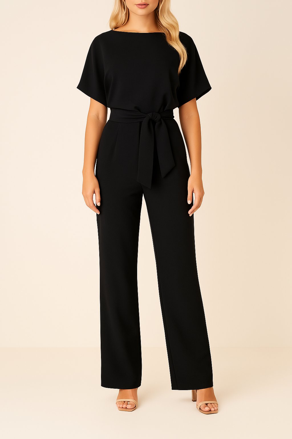 Samantha - Women's Tie-Waist Wide-Leg Jumpsuit