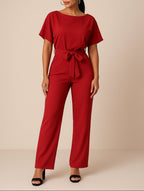 Samantha - Women's Tie-Waist Wide-Leg Jumpsuit