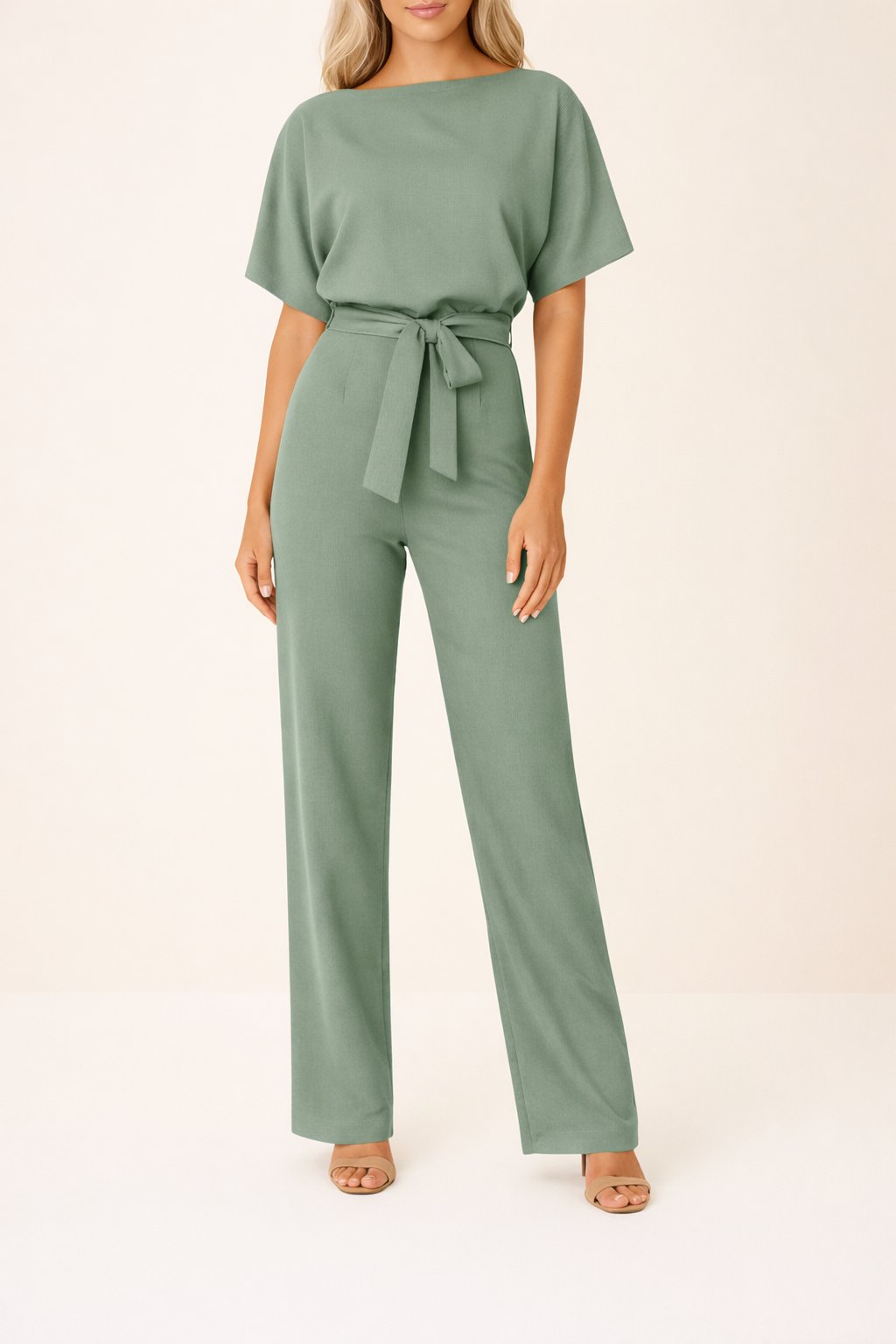 Samantha - Women's Tie-Waist Wide-Leg Jumpsuit