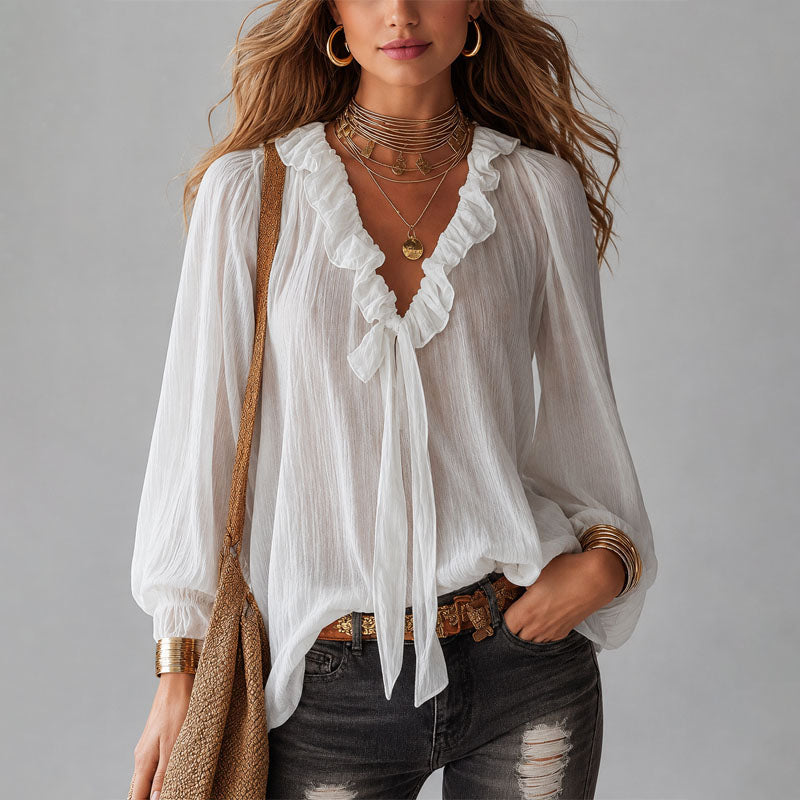Seneca - Women's Ruffle Tie-Neck Blouse