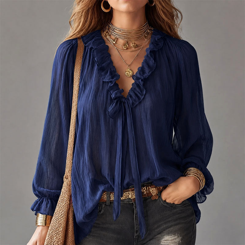 Seneca - Women's Ruffle Tie-Neck Blouse
