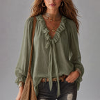 Seneca - Women's Ruffle Tie-Neck Blouse