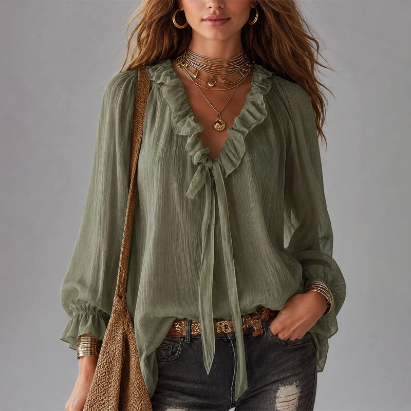 Seneca - Women's Ruffle Tie-Neck Blouse