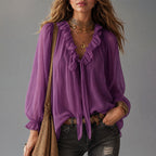 Seneca - Women's Ruffle Tie-Neck Blouse