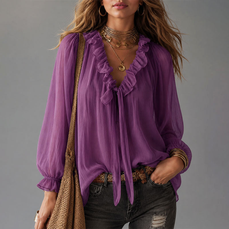 Seneca - Women's Ruffle Tie-Neck Blouse