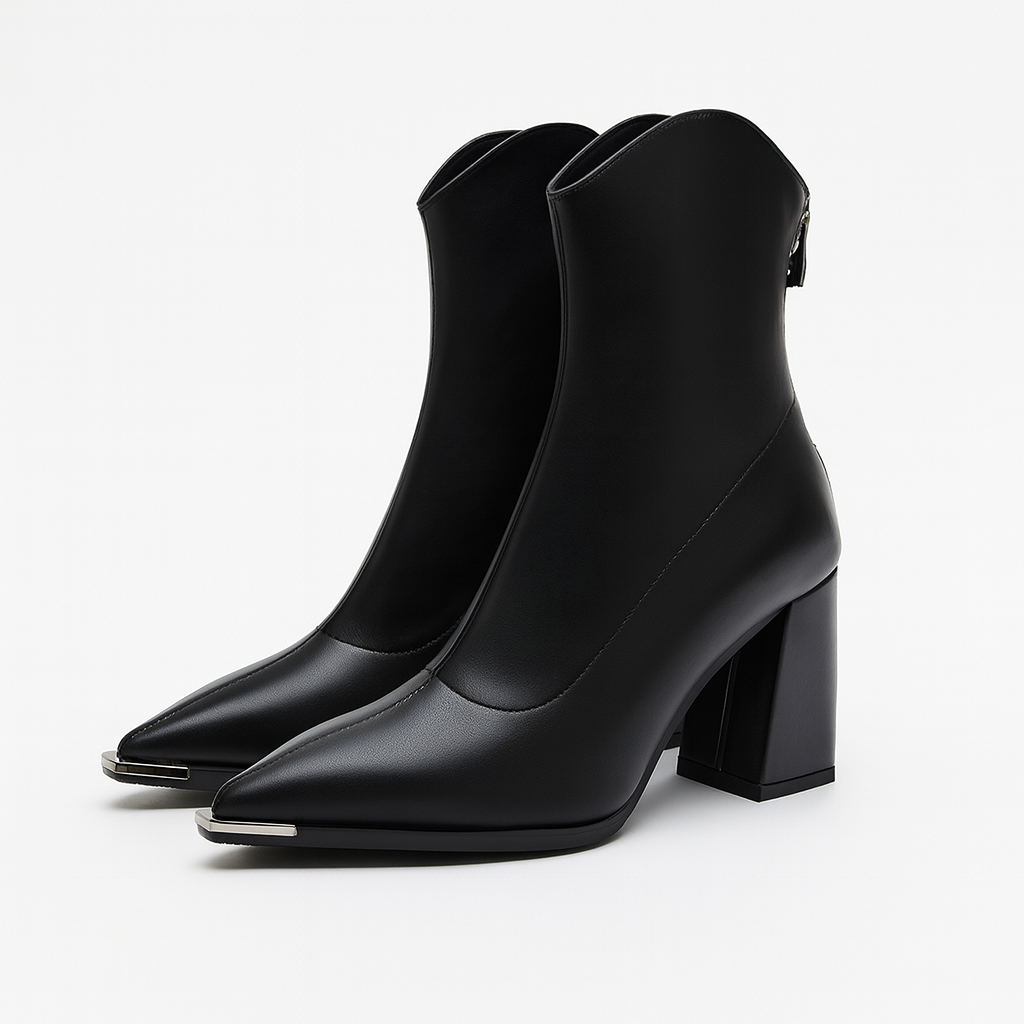 Shelby - Women's Metal Toe Cap Block Heel Ankle Boots