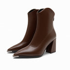Shelby - Women's Metal Toe Cap Block Heel Ankle Boots