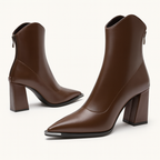 Shelby - Women's Metal Toe Cap Block Heel Ankle Boots