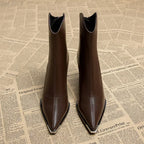 Shelby - Women's Metal Toe Cap Block Heel Ankle Boots