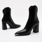 Shelby - Women's Metal Toe Cap Block Heel Ankle Boots