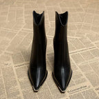 Shelby - Women's Metal Toe Cap Block Heel Ankle Boots