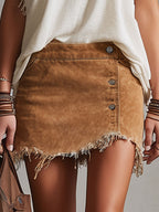 Sienna - Women's Button-Front Frayed Denim Mini Skirt