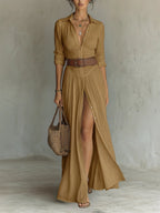 Sienna - Women's Button-Front Shirt Dress with Belt