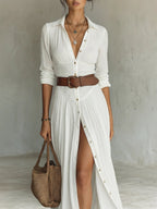 Sienna - Women's Button-Front Shirt Dress with Belt