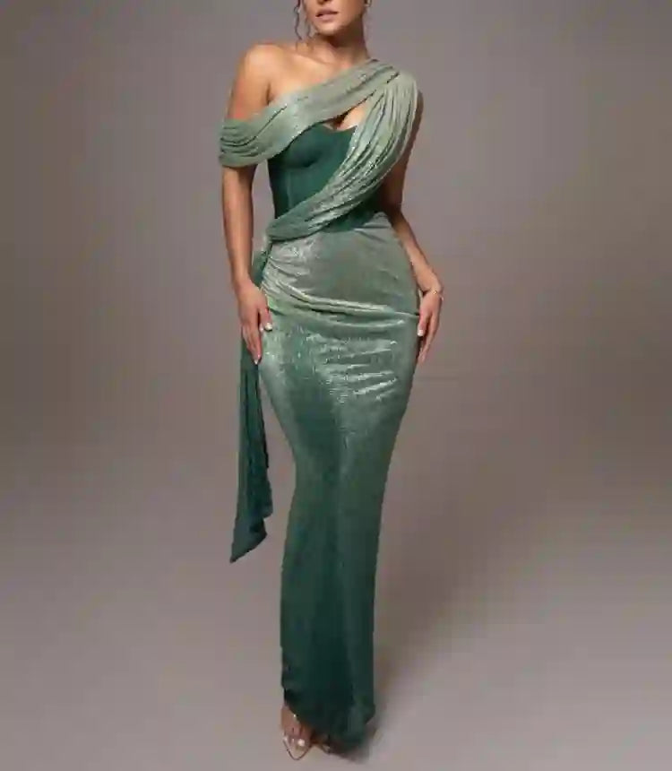 Sienna - Women's One-Shoulder Draped Maxi Dress