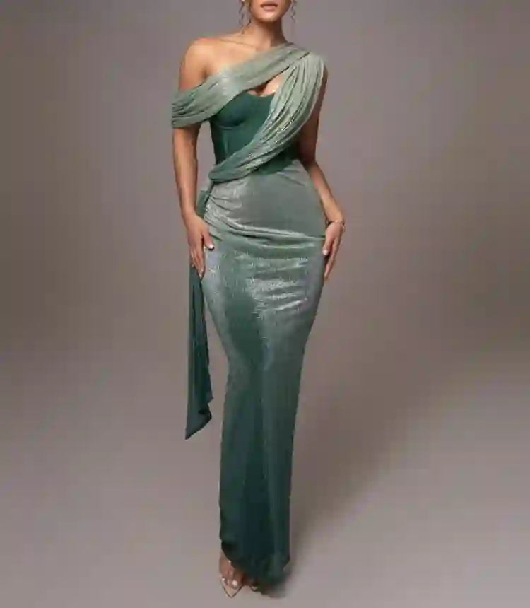 Sienna - Women's One-Shoulder Draped Maxi Dress