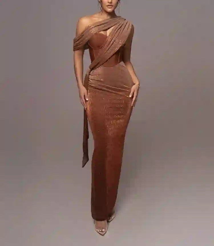 Sienna - Women's One-Shoulder Draped Maxi Dress