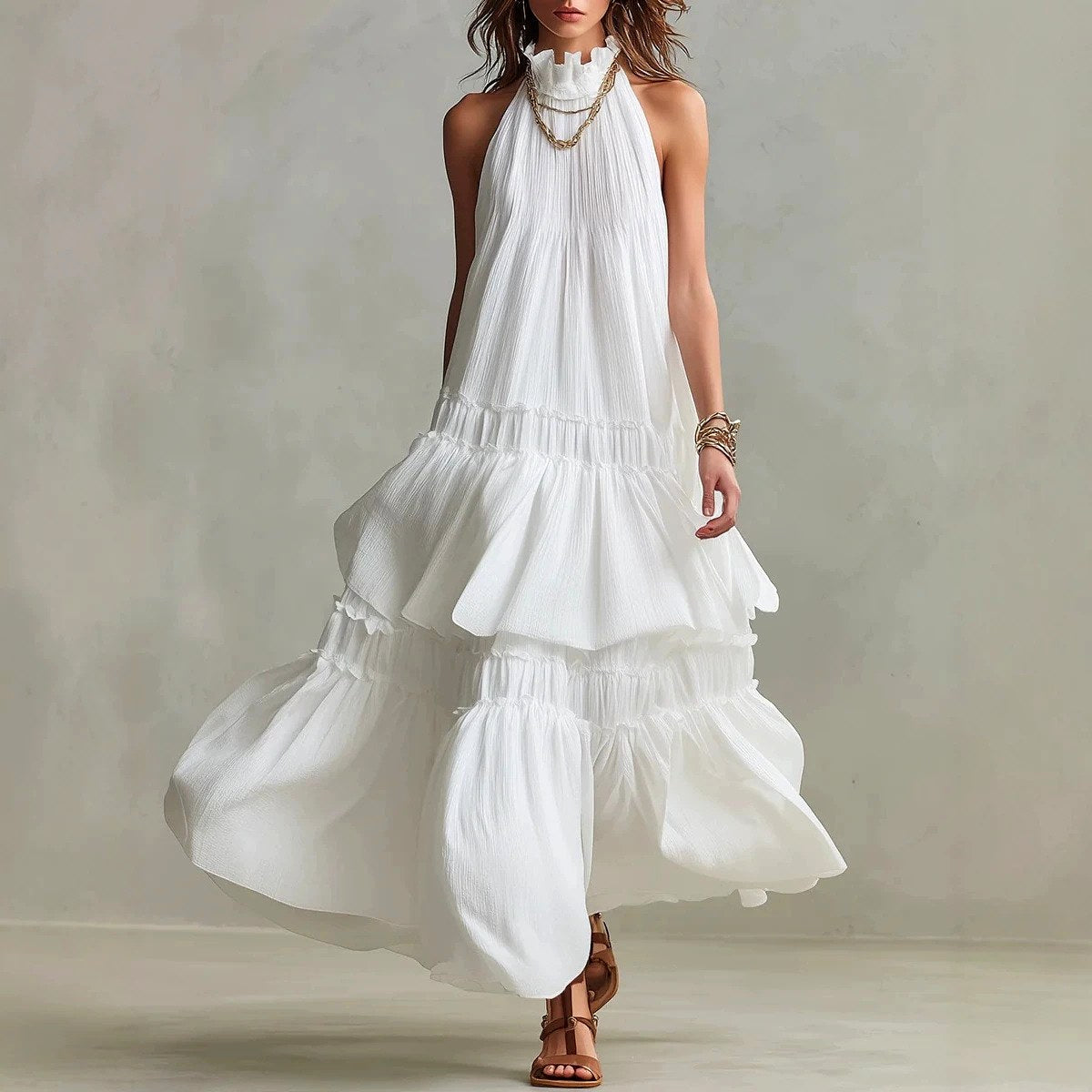 Sienna – Women's Halter Neck Tiered Maxi Dress 1