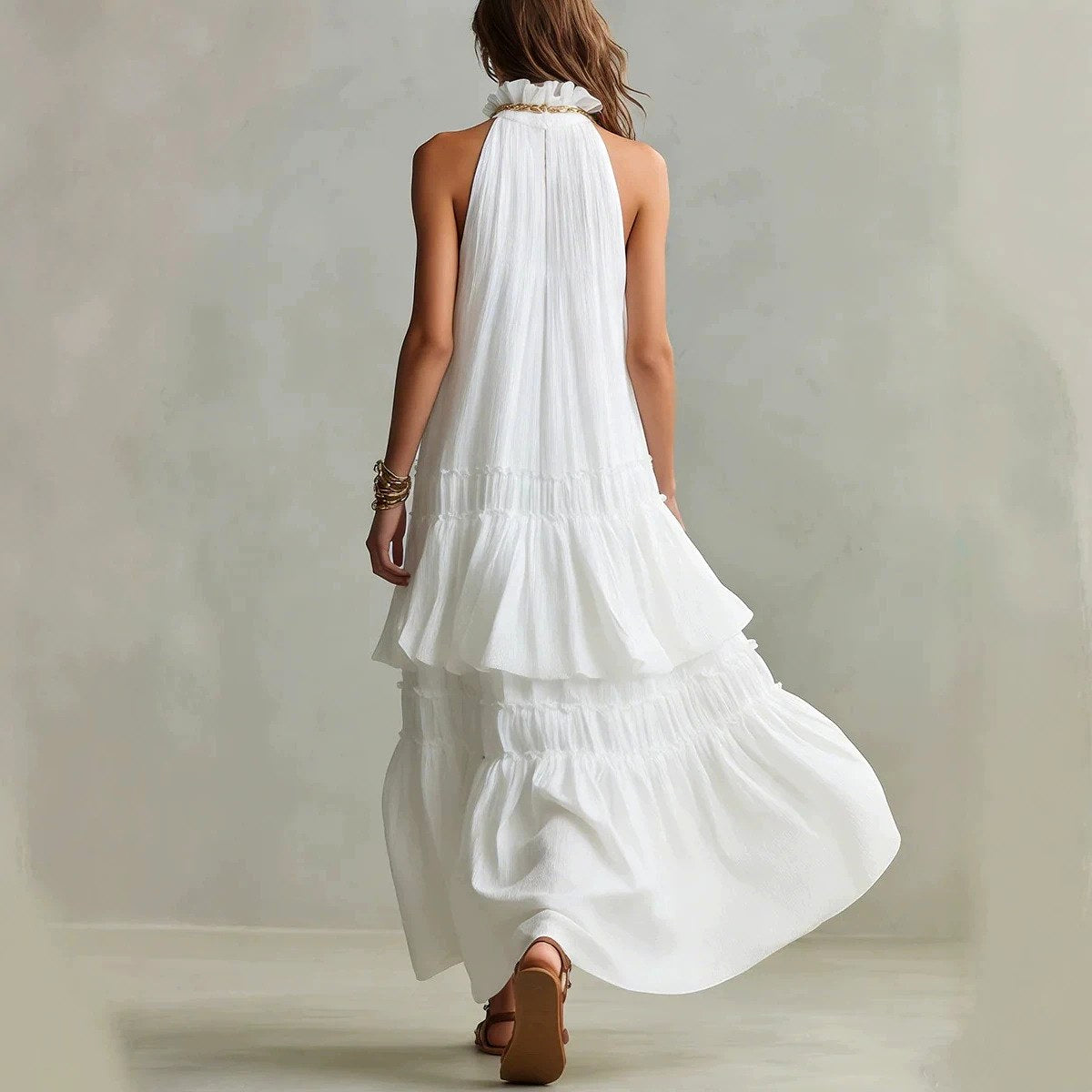 Sienna – Women's Halter Neck Tiered Maxi Dress 2