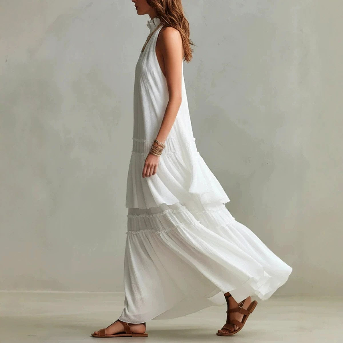 Sienna – Women's Halter Neck Tiered Maxi Dress 3